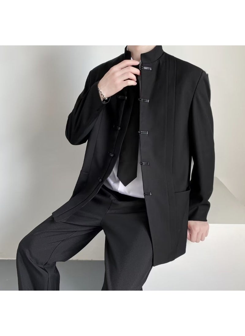 Classic Chinese Zhongshan Jacket Mens Fashion Black suit