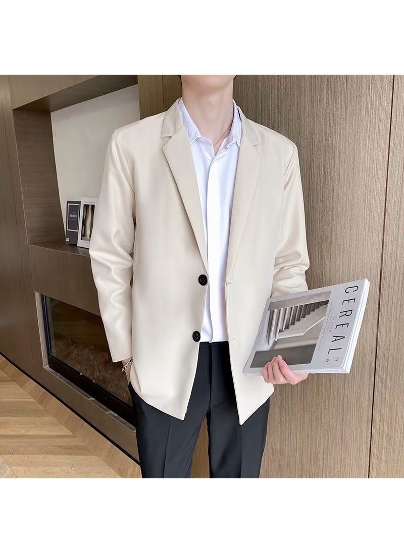 Mens Casual Blazer 2022 Autumn Trendy British Jacket Apricot