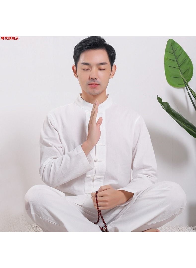 Unisex Cotton Linen Zen Meditation Suit white long sleeves// 90% off treatments