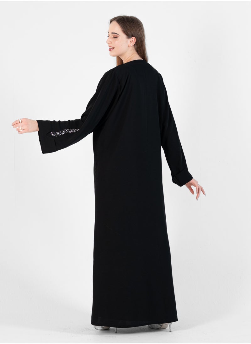 Abaya with wave style and silver hand embroidery + pocket Net Embroidery