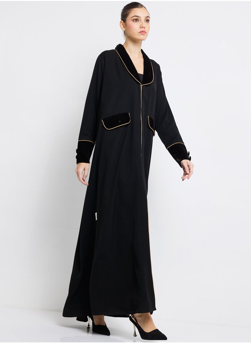 Velvet Blazer Abaya with Button Detailing and Piping Design + Shella