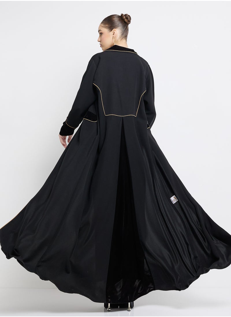 Velvet Blazer Abaya with Button Detailing and Piping Design + Shella