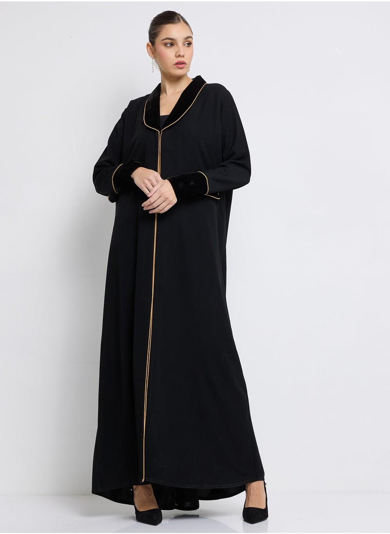 Velvet Blazer Abaya with Button Detailing and Piping Design + Shella