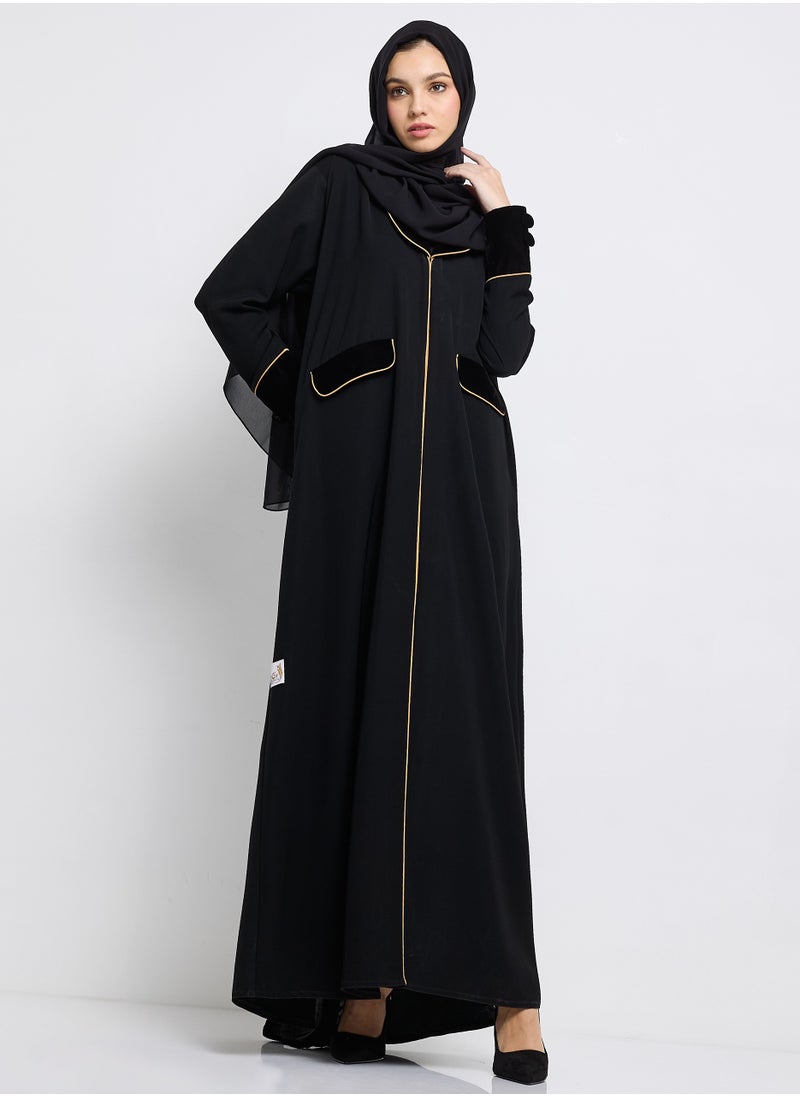 Velvet Blazer Abaya with Button Detailing and Piping Design + Shella