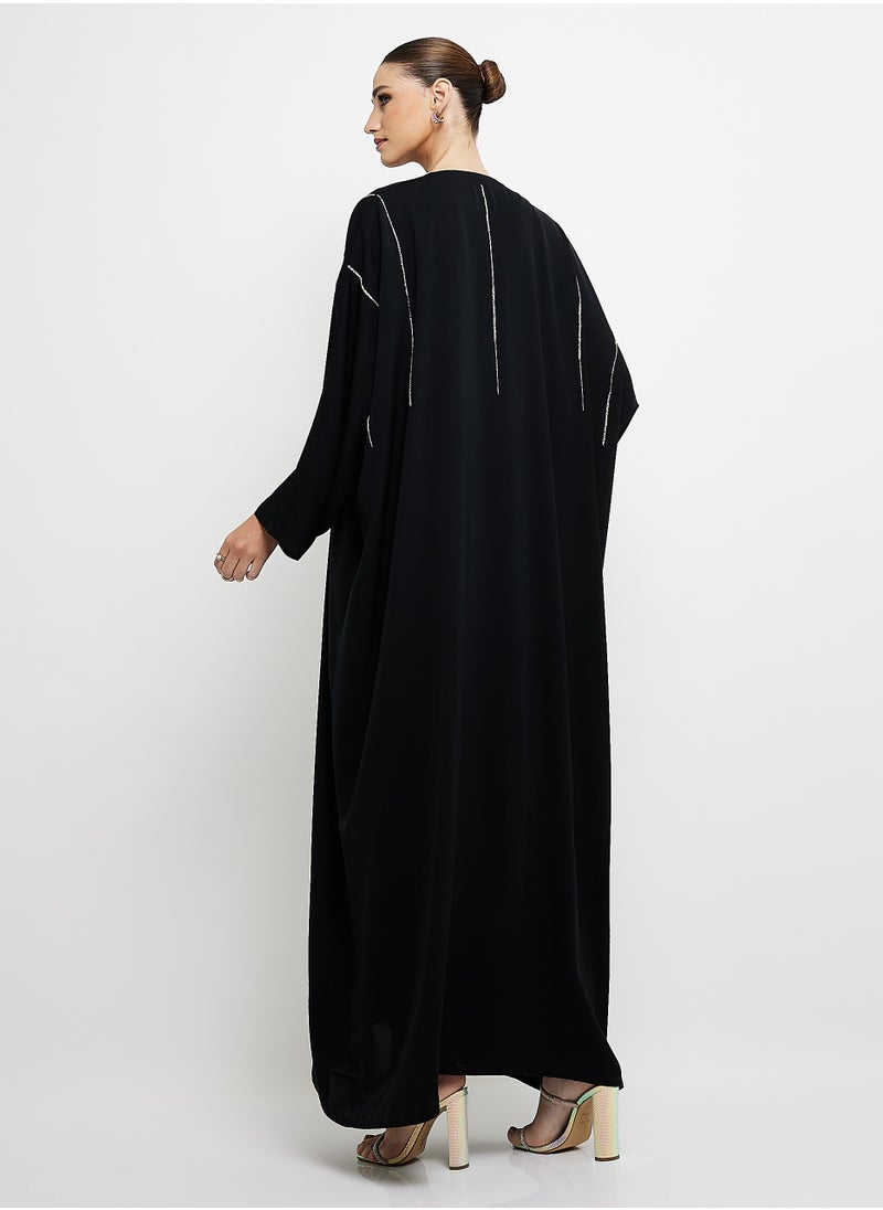 Black Abaya with Hand Embroidery Design + Shella