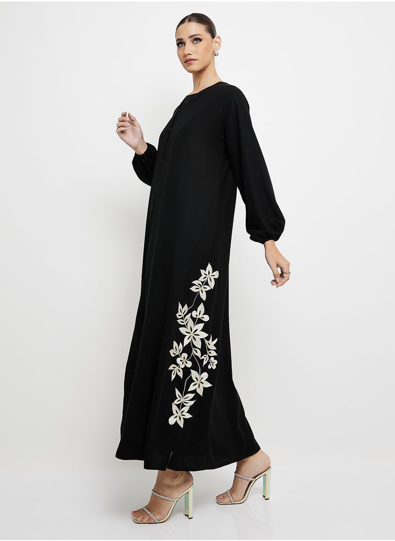 Embellished Abaya with Embroidery Elastic Sleeves