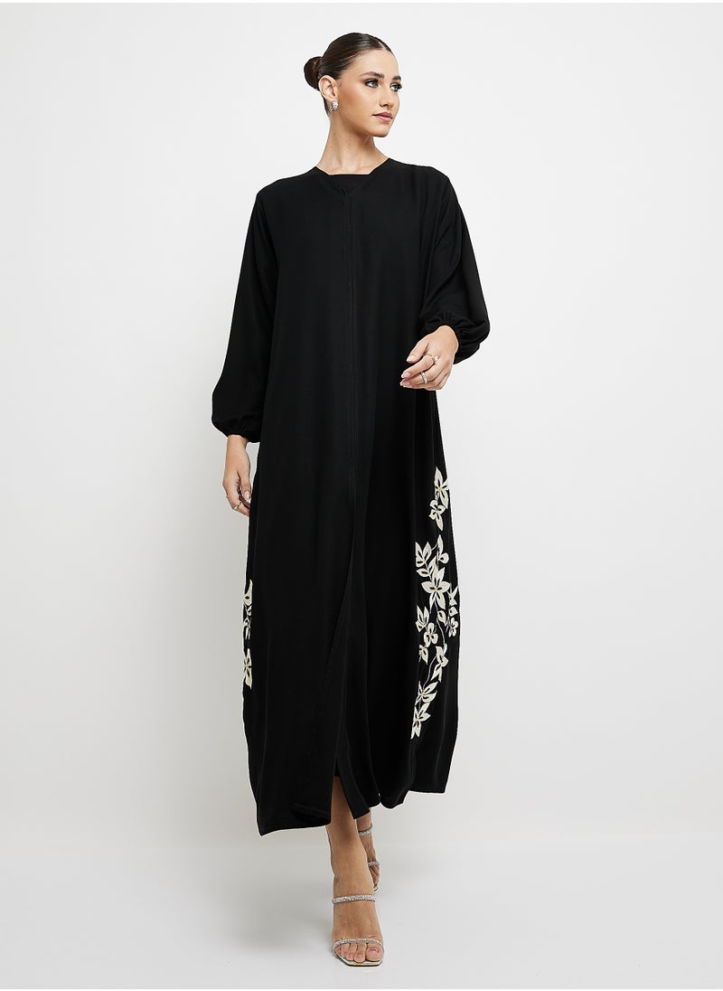 Embellished Abaya with Embroidery Elastic Sleeves