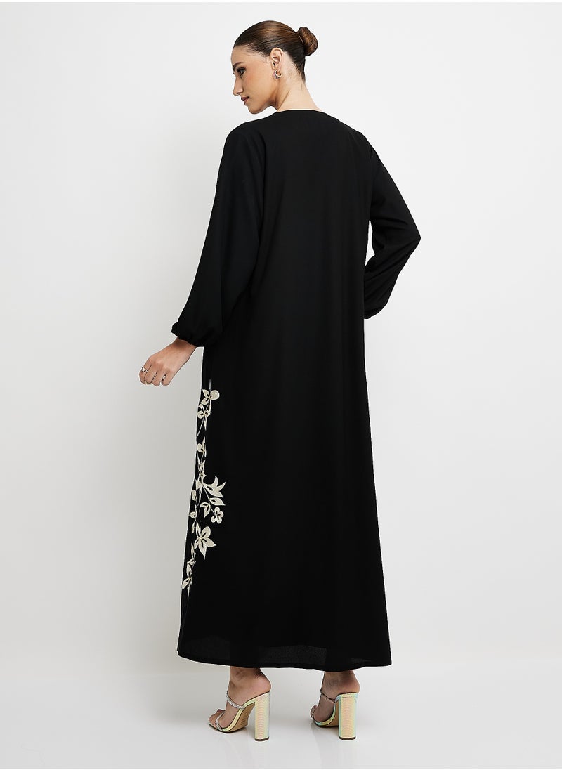 Embellished Abaya with Embroidery Elastic Sleeves