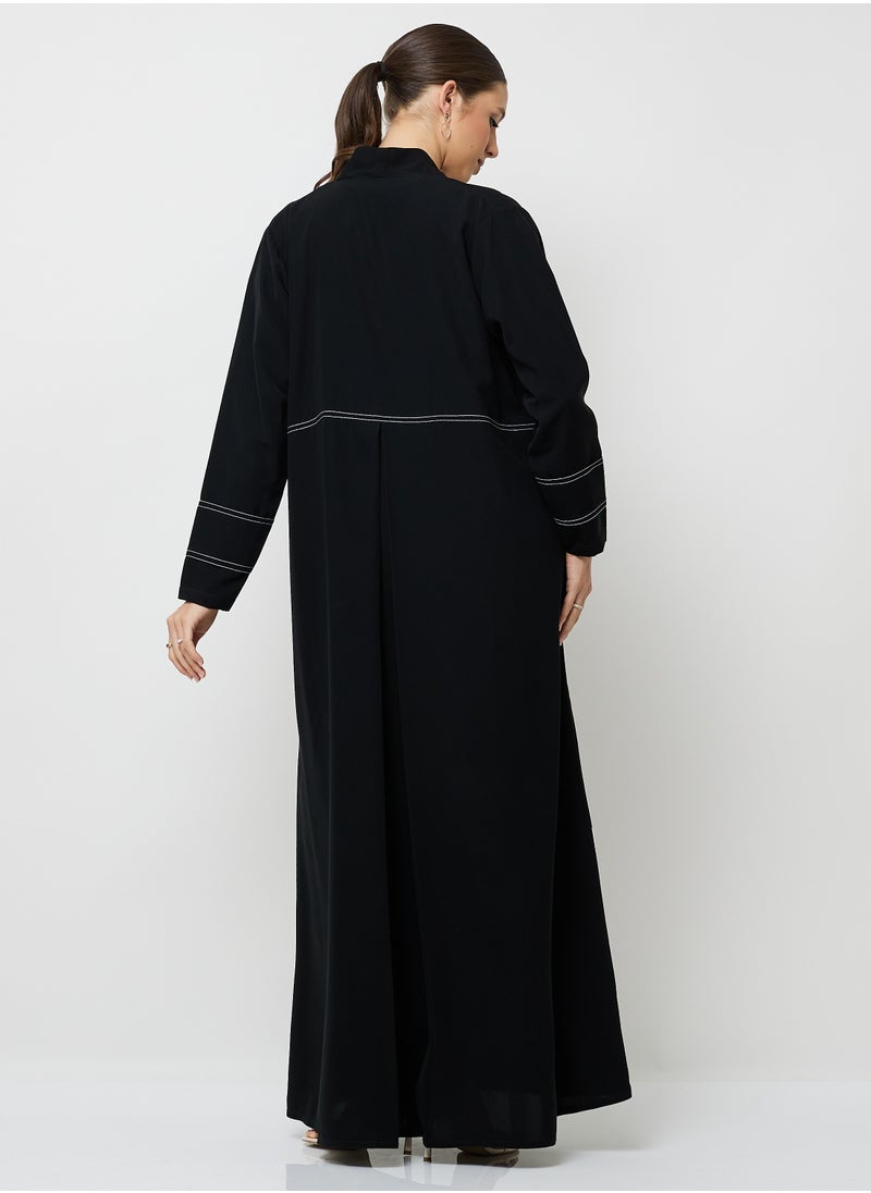 Black Abaya with Line Embroidery Design