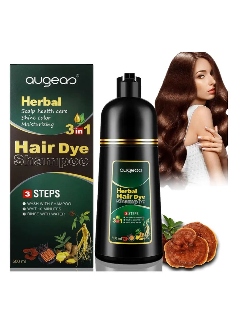 Brown Hair Dye Shampoo for Gray Hair Augeo Instant Hair Color Shampoo 3 in 1 for Women and Men, Herbal Ingredients 100% Grey Hair Coverage 500ML