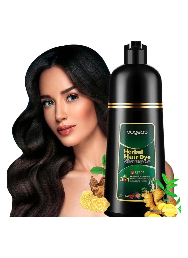 Brown Hair Dye Shampoo for Gray Hair Augeo Instant Hair Color Shampoo 3 in 1 for Women and Men, Herbal Ingredients 100% Grey Hair Coverage 500ML