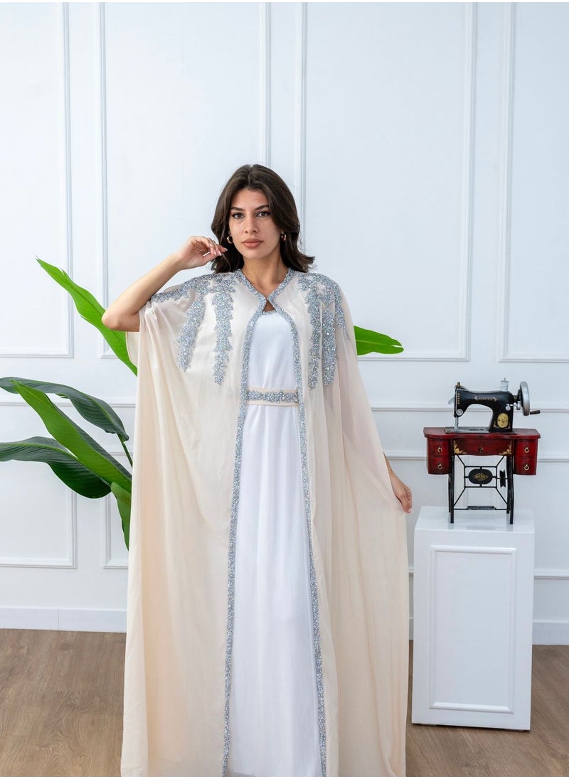 beige women  kaftan, jalabiya, arabian dress