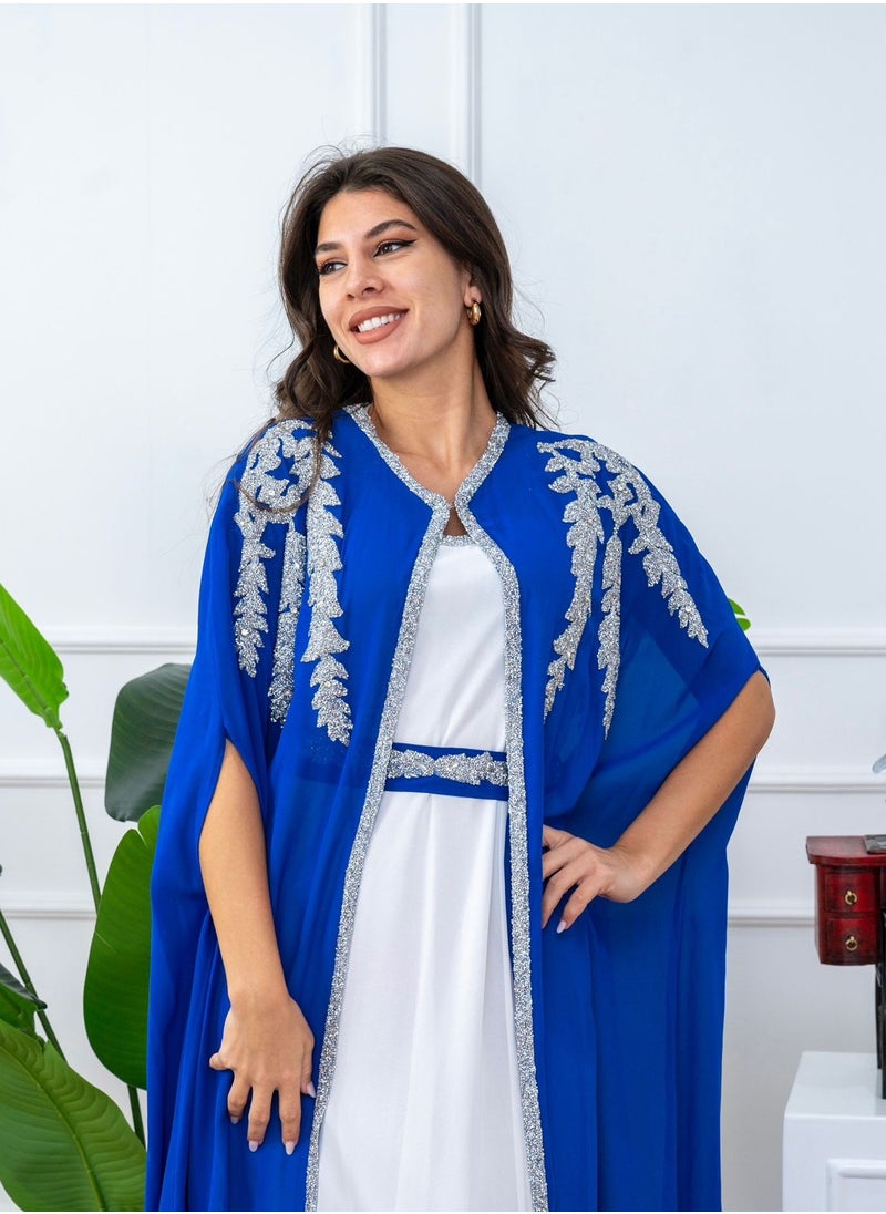 women crepe blue kaftan dress , ladies jalabiya