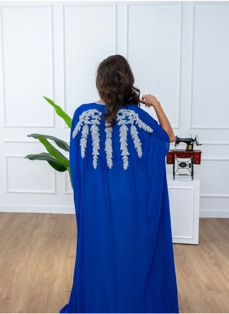 women crepe blue kaftan dress , ladies jalabiya