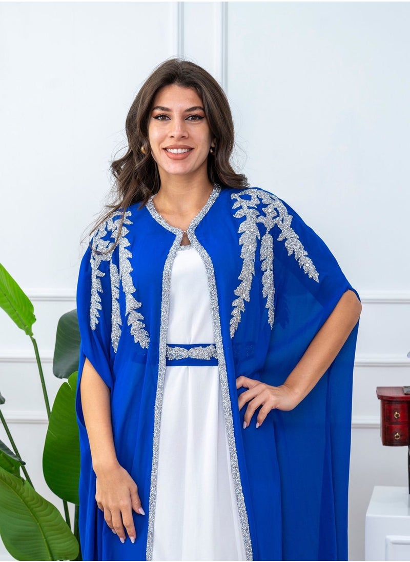 women crepe blue kaftan dress , ladies jalabiya