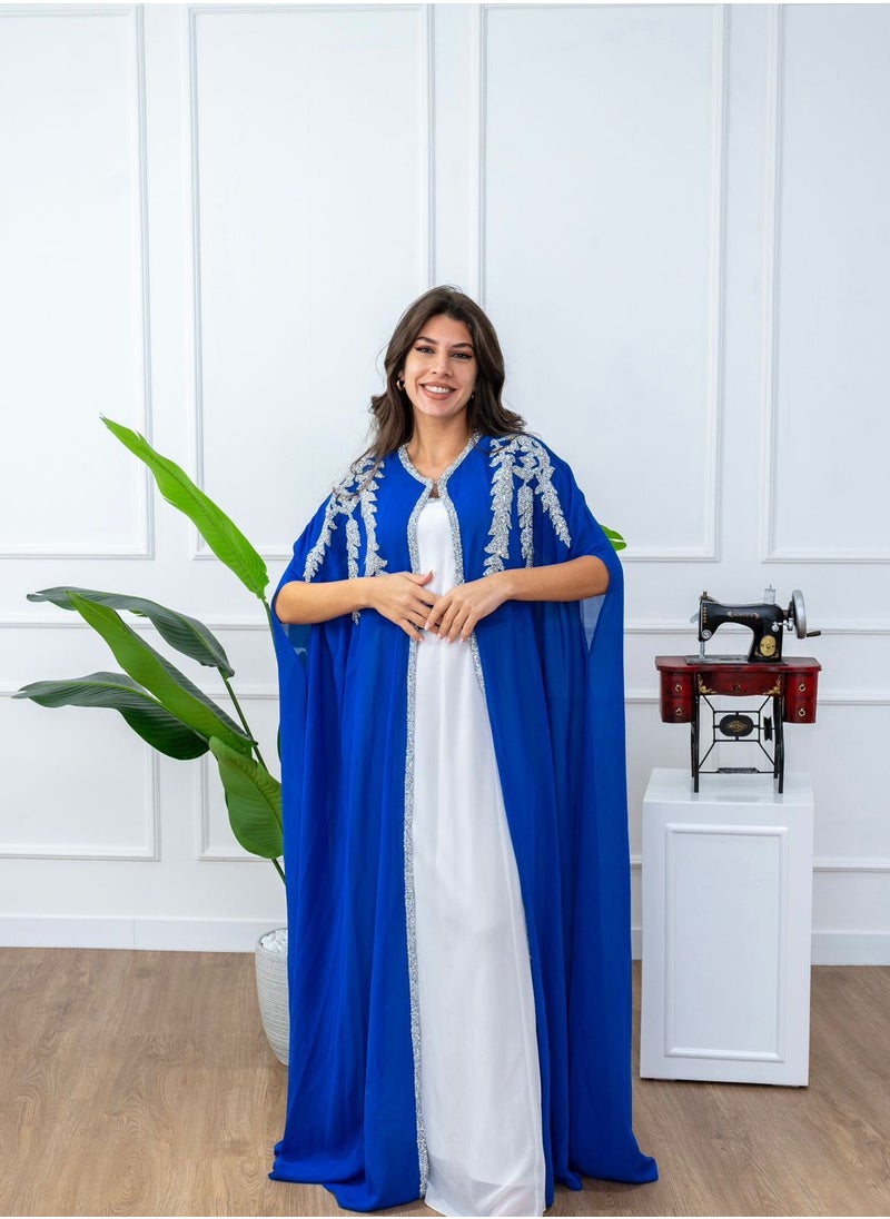 women crepe blue kaftan dress , ladies jalabiya