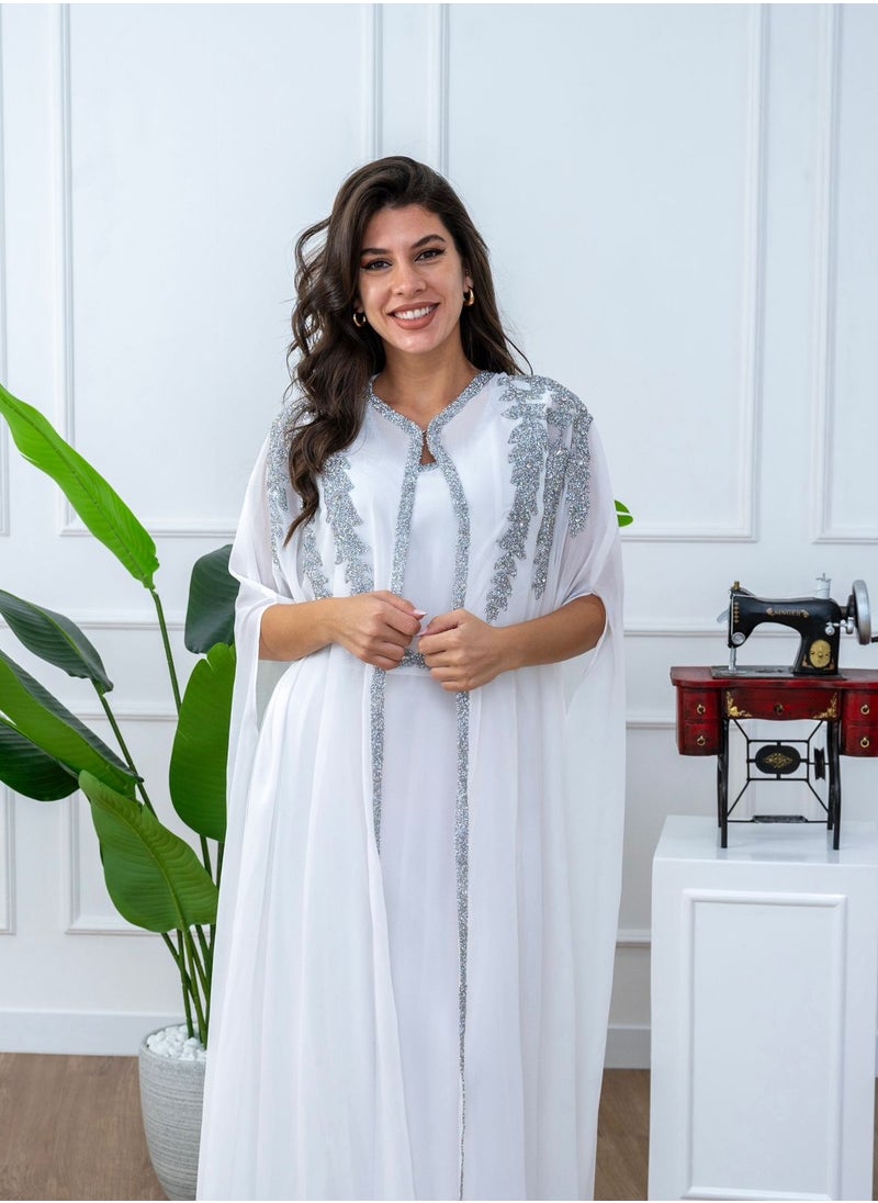 women crepe white kaftan dress , ladies jalabiya