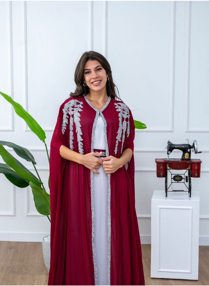women crepe red kaftan dress , ladies jalabiya