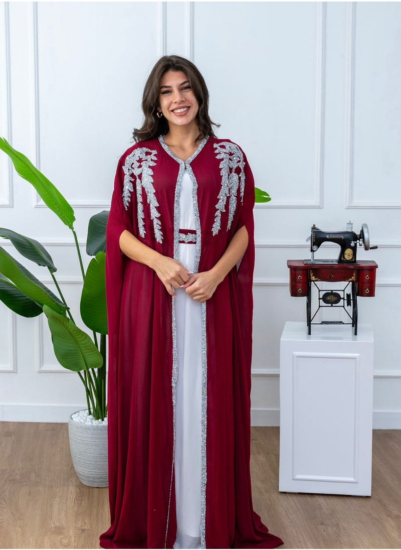 women crepe red kaftan dress , ladies jalabiya