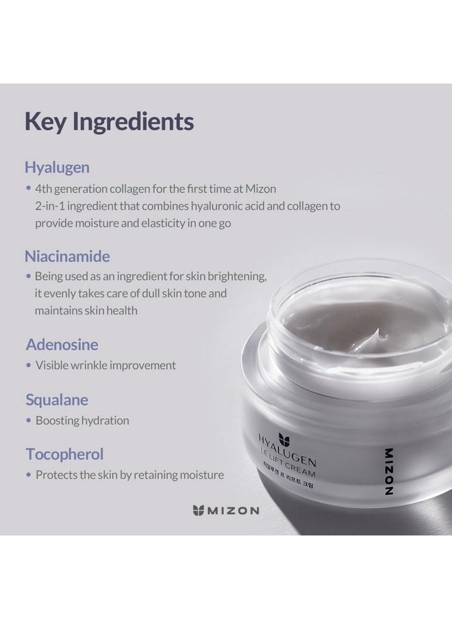 Hyalugen Le Lift Cream With Hyaluronic Acid And Marine Collagen, Deep Hydration Total Care, Youthful Skin, Total Care Revitalizing, Premium Ingredients (1.69 Oz)