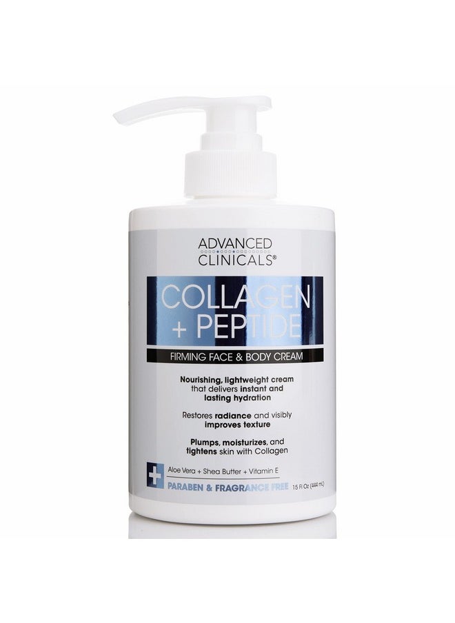 Collagen Lotion + Peptide Cream Dry Skin Rescue Face & Body Moisturizing Skin Care Cream To Lift, Firm, & Tighten, Anti Aging Skincare Moisturizer Hydrates Skin, Large 15 Fl Oz