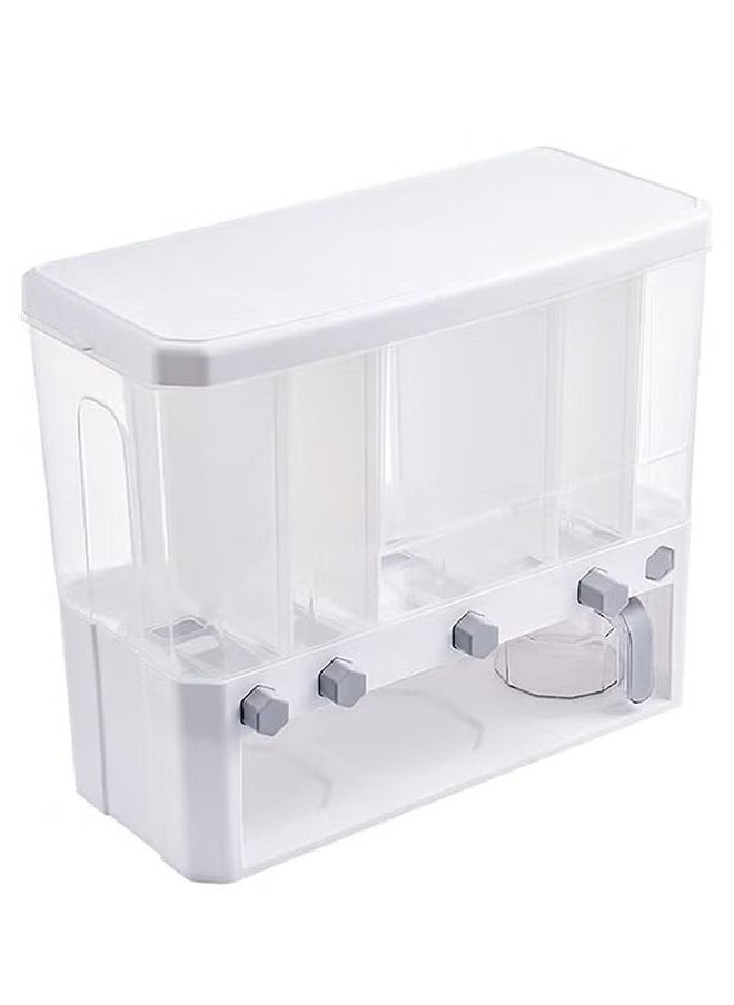 5-compartment grain storage box with measuring cup and grain dispenser, suitable for kitchen, simple and convenient