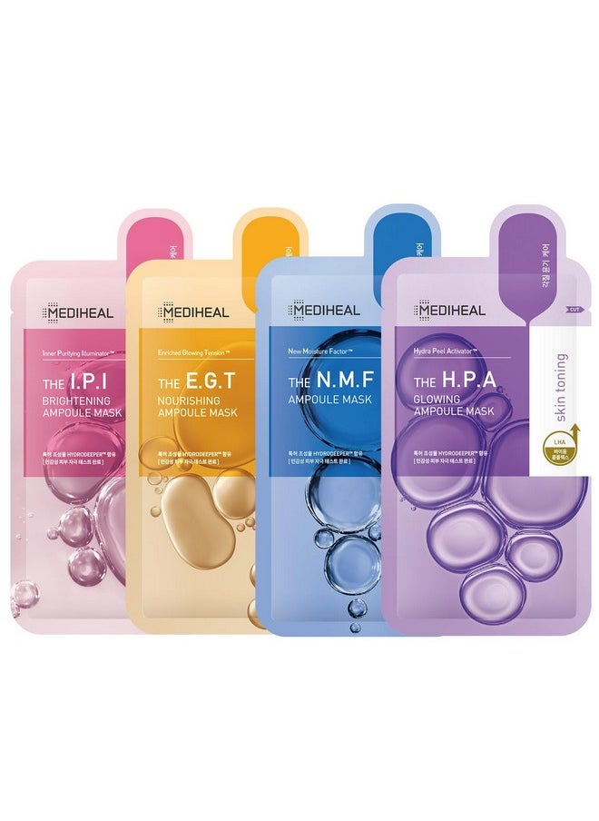 Korean Ampoule Combo Mask Sheet Pack Of 8 - E.G.T, I.P.I, N.M.F, H.P.A - Value Variety Pack - Hydrating Daily Skincare Sheet Face Sheet Mask - Korean Skincare