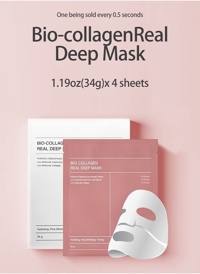 Bio-Collagen Real Deep Mask, Hydrating Overnight Mask, Pore Minimizing, Elasticity Improvement, 34g x4pcs