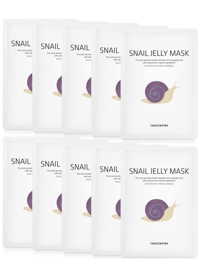 Korean Face Mask Snail Jelly Sheet Mask 10 Sheets Hydrating Sheet Mask Anti-Wrinkle Korean Skin Care Anti-Aging Sheets Pack Moisturizing Snail Secretion Filtrate 30,000Ppm