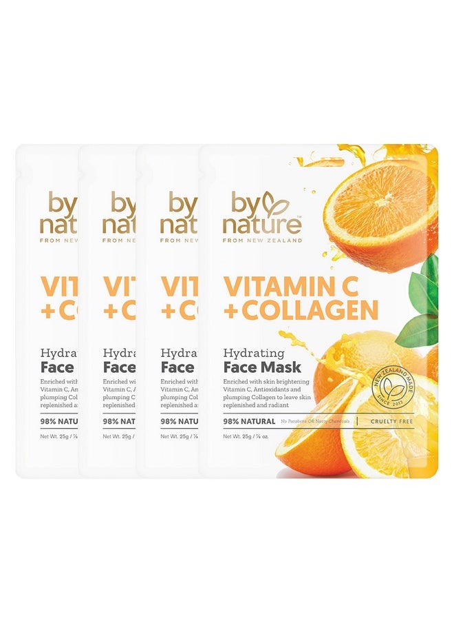 4Pk Vitamin C + Collagen Hydrating Face Masks - Premium Face Mask Skin Care That Leaves Skin Replenished & Radiant - Moisturizing, Nutrient-Rich Sheet Masks For Face Promoting Elasticity & Firmness