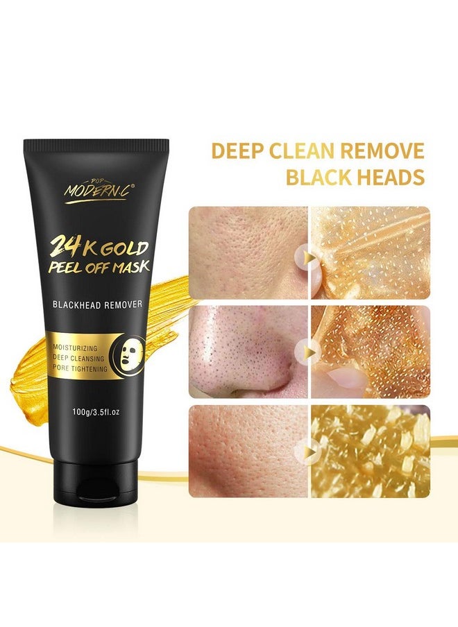 Blackhead Remover Mask, 24K Gold Peel Off Mask, Gold Facial Mask Anti-Aging, Deep Cleansing, Reduces Fine Lines＆ Wrinkles Great For All Skin, With Blackhead Remover Extractor Tools Kit & Mask Brush