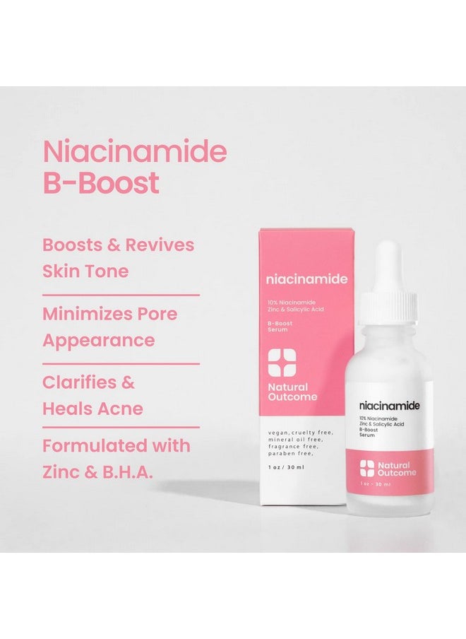 Um For Face By Natural Outcome Skin Care, B-Boost Niacinamide 10% Plus Zinc 2% Salicylic Acid + Hyaluronic Acid, Acne Treatment + Pore Reducing Serum + Even Skin Toner