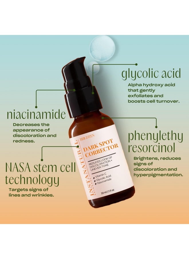 Dark Spot Corrector Face Serum, Brightens, Reduces Hyperpigmentation, Sun Spots And Acne Scarring, With Glycolic Acid And Niacinamide, 1 Fl Oz