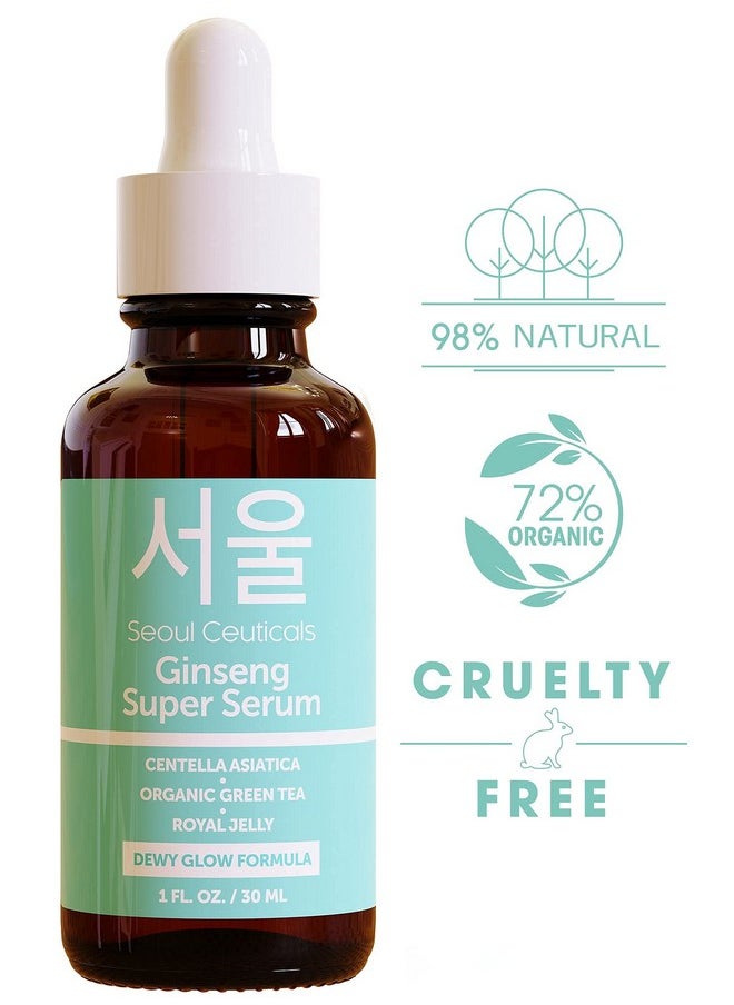 Korean Skin Care Ginseng Serum - K Beauty Skincare With Green Tea + Centella + Royal Jelly - Cruelty Free & Organic For Dewy Glow 1Oz