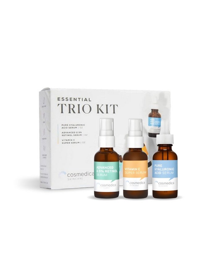 Facial Serum Trio Set Value For Clear Skin - Vitamin C Super Serum, 2.5% Retinol Serum, Pure Hyaluronic Acid Serum - Vegan, Cruelty-Free Skincare 3 Pack