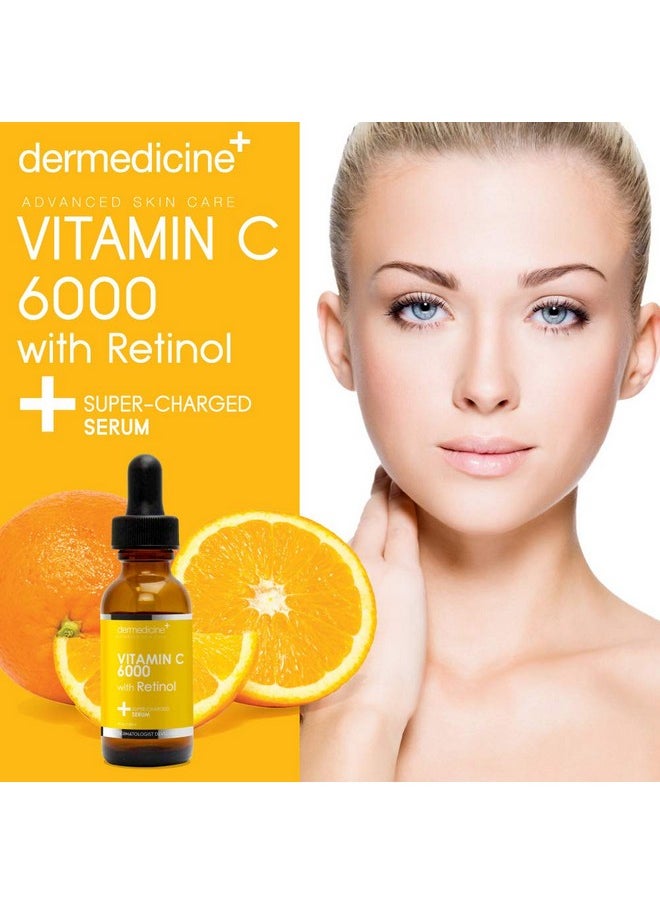 Vitamin C 6000 W/Retinol Anti-Aging Serum For Face | Pharmaceutical Grade | Helps Smooth Wrinkles, Brightens Complexion | Improves Texture & Tone For More Youthful Skin | 1 Fl Oz / 30 Ml