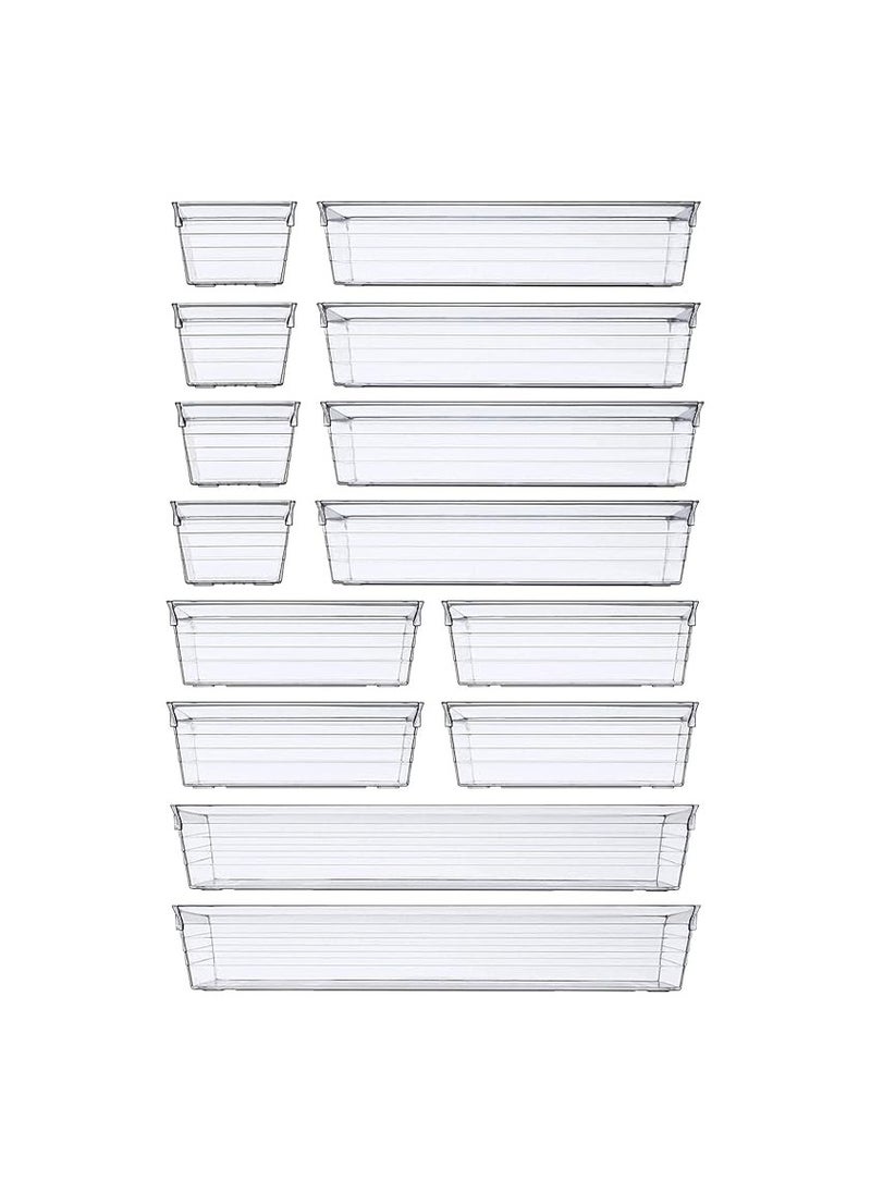 DCA 14 PCS Clear Plastic Drawer Organizer Tray for Makeup, Kitchen Utensils, Jewelries and Gadgets