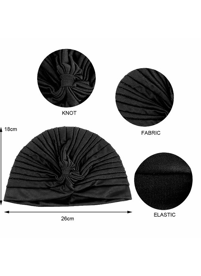 3 Pieces Turbans for Women Soft Turban Head Wrap Pleated Beanie Cap