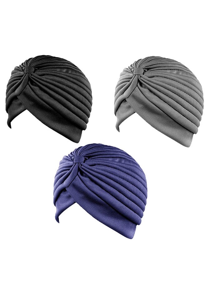 3 Pieces Turbans for Women Soft Turban Head Wrap Pleated Beanie Cap