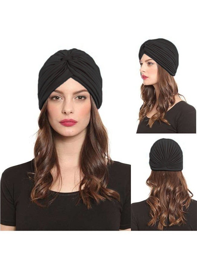 3 Pieces Turbans for Women Soft Turban Head Wrap Pleated Beanie Cap