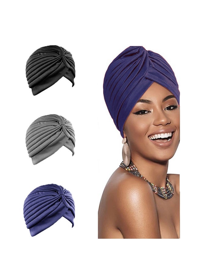 3 Pieces Turbans for Women Soft Turban Head Wrap Pleated Beanie Cap