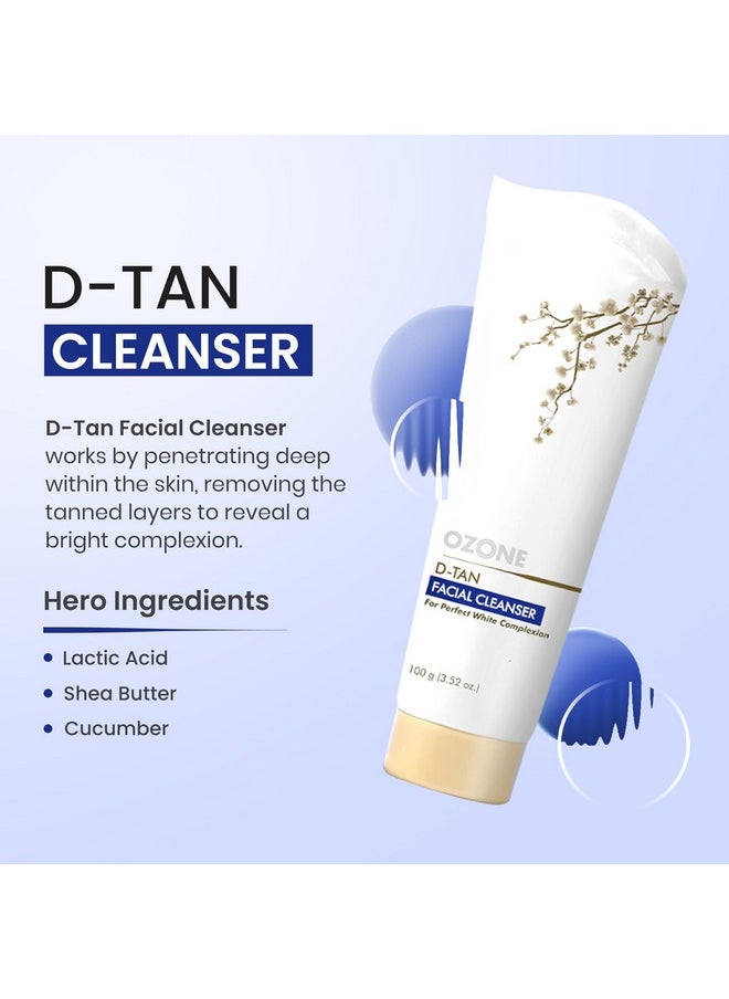 D-Tan Skin Care Combo | Instant Tan Removal For All Skin Types | Face Cleanser, Face Pack, Face Scrub & Face Wash | 100Gm Each