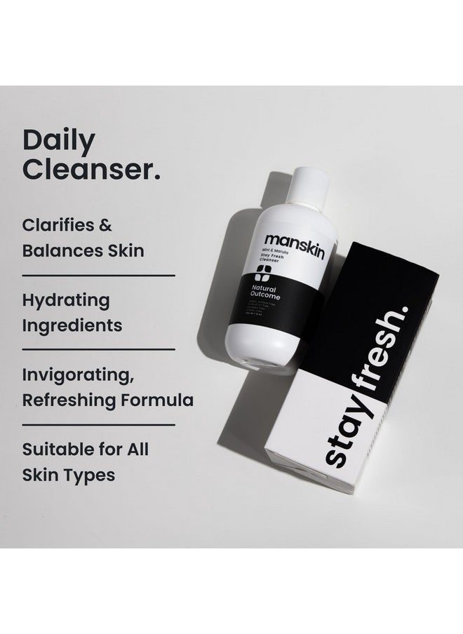 Man Skin Face Wash Cleanser Skin Care - Mint & Marula Refreshing Facial Cleansing Gel For Men Sulfate Free 8 Oz