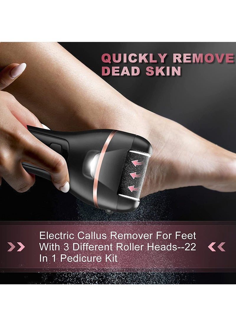 Electric Callus Remover for Feet with Rechargeable Waterproof 22 in 1 Professional Pedicure Kit Plus Electric Scalp Massager Waterproof Portable Head Massager for Hair Growth Handheld Hair Massager with 4 Massage Heads