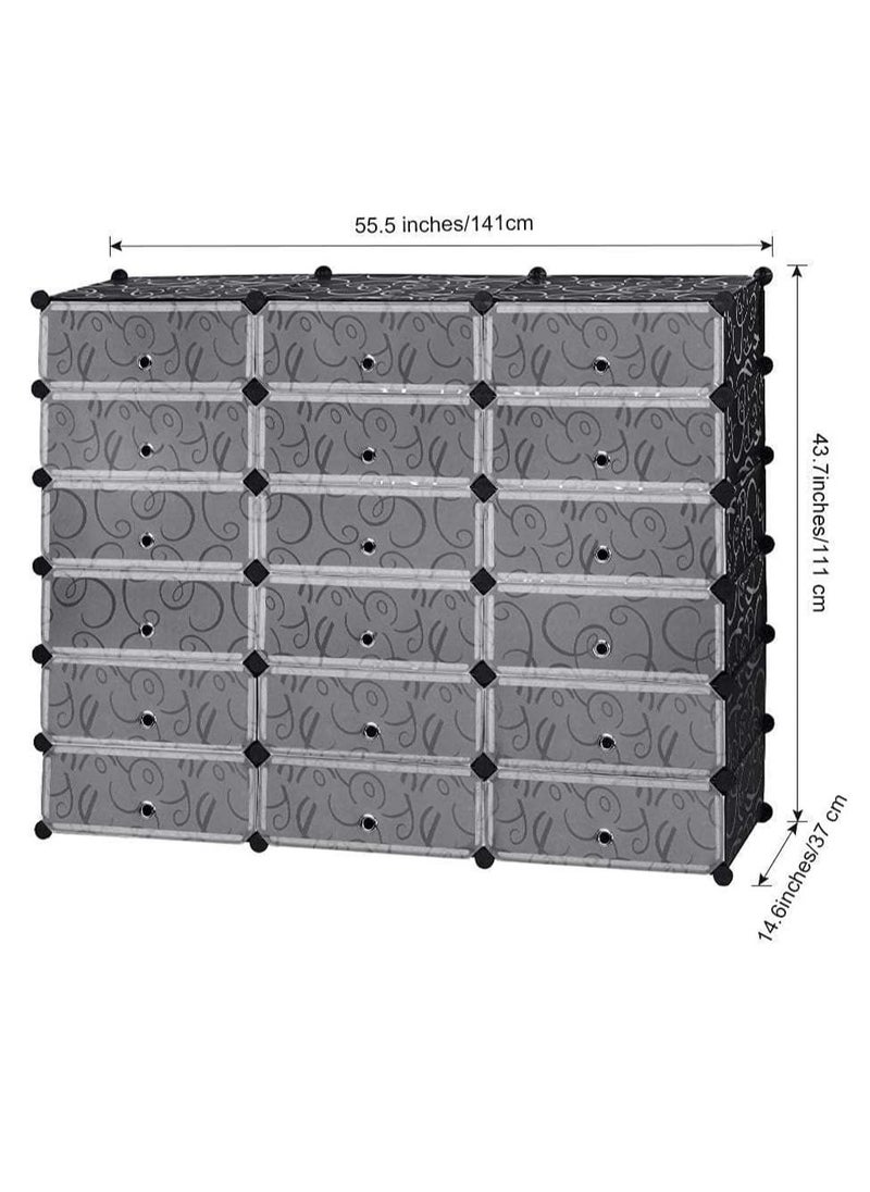 18 Cube ( 3X6 )  Plastic Luxury Shoe Rack Organizer Storage Adjustable Entryway Cabinets