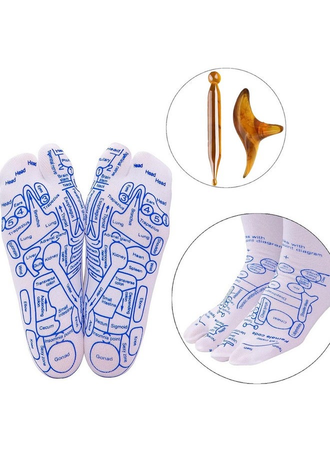 Serenity Steps Reflexology Socks Set, Acupressure Reflexology Socks With Massage Tool, Five Toe Separate Socks Foot Reflexology Socks For Women And Men, Beginner Acupoint Massage Tools (Men-Set B)