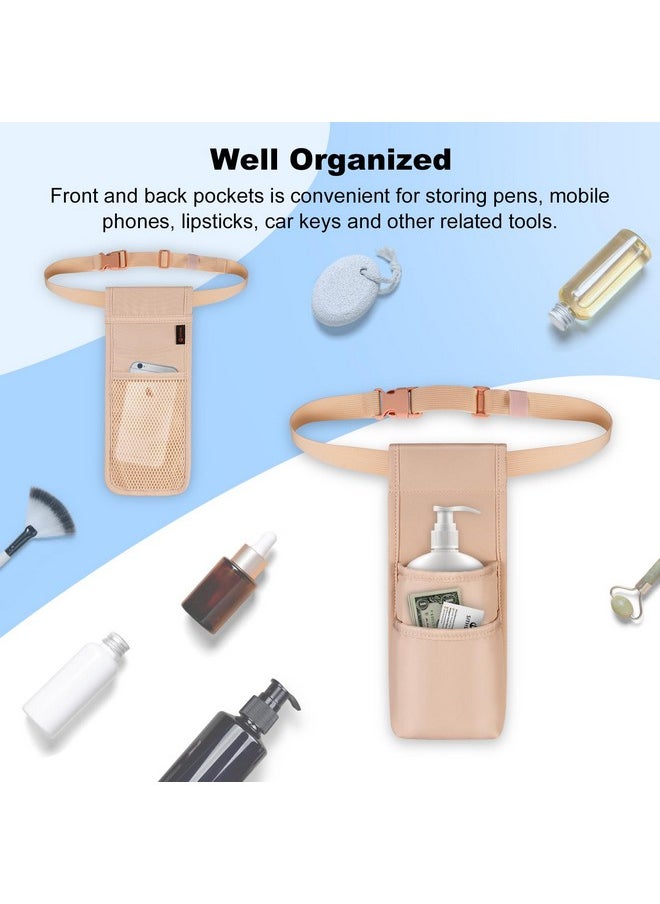 Professional Massage Bottle Bag For 1 Bottle, Massage Lotion Oil Waist Holder Organizer, Massage Therapist Holster With Adjustable Belt, Multiple Pockets (Bag Only) (Rose Gold)