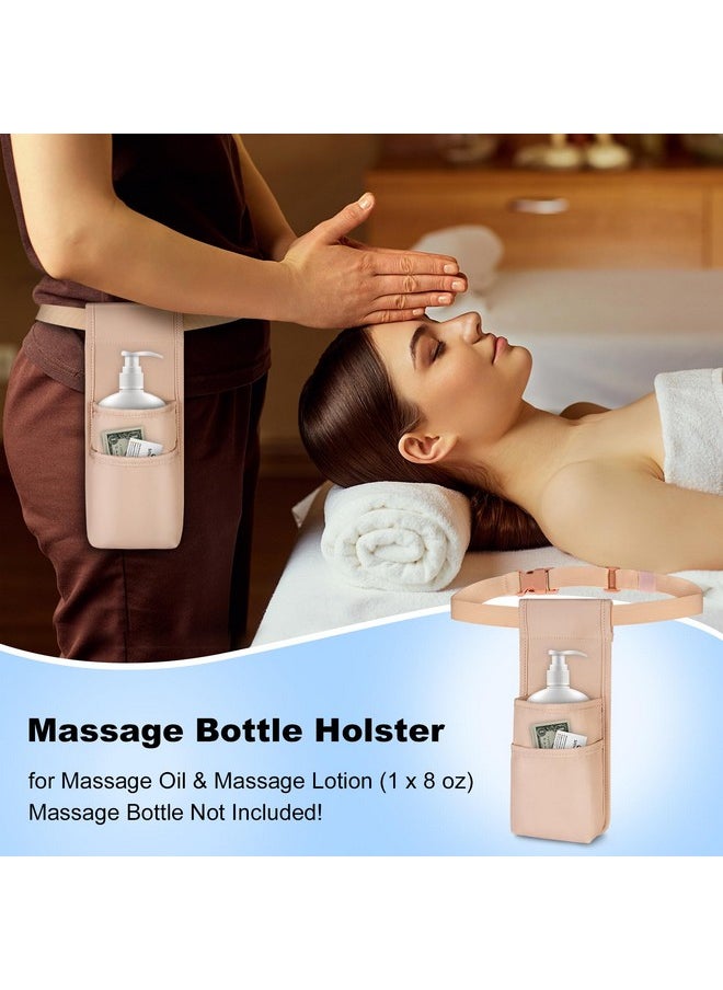 Professional Massage Bottle Bag For 1 Bottle, Massage Lotion Oil Waist Holder Organizer, Massage Therapist Holster With Adjustable Belt, Multiple Pockets (Bag Only) (Rose Gold)