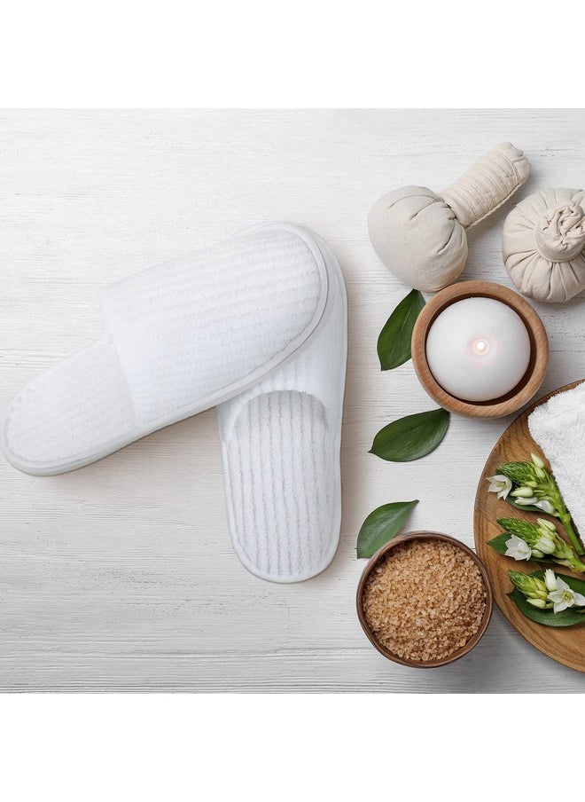 12 Pairs Closed Toe Spa Slippers Coral Fleece Washable Disposable Home Slippers For Women Men Guests Hotels House Slippers Housewarming Indoors Bathroom Party Traveling, White