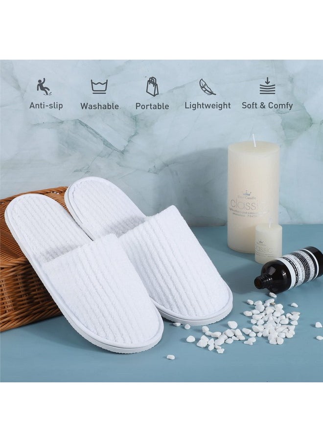 12 Pairs Closed Toe Spa Slippers Coral Fleece Washable Disposable Home Slippers For Women Men Guests Hotels House Slippers Housewarming Indoors Bathroom Party Traveling, White